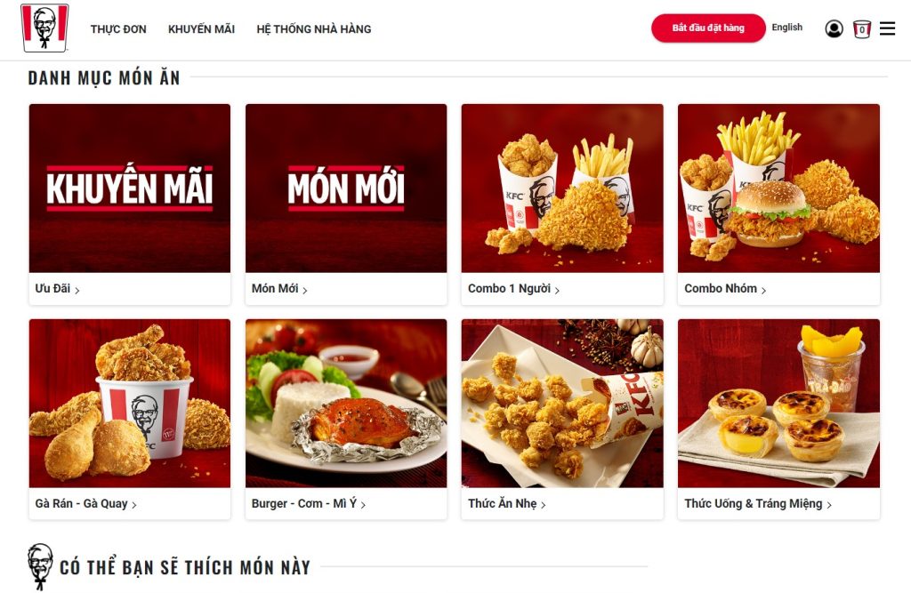 Trang web đặt món của KFC Phan Thiết